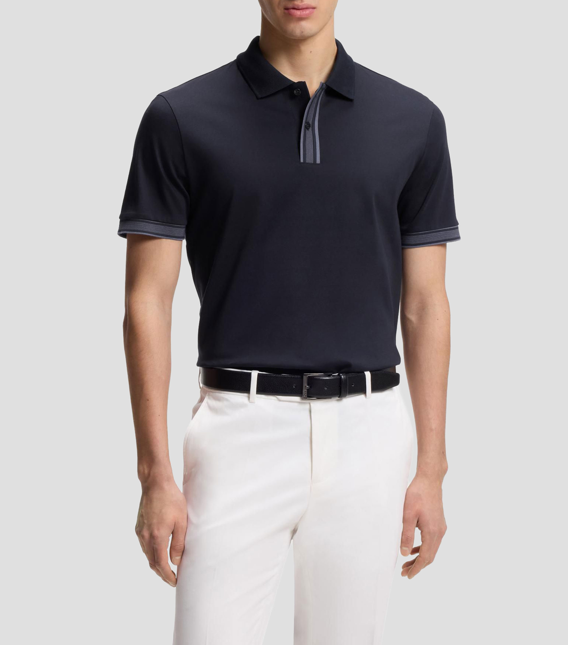 Playera polo de algodón mercerizado con detalles de rayas hombre
